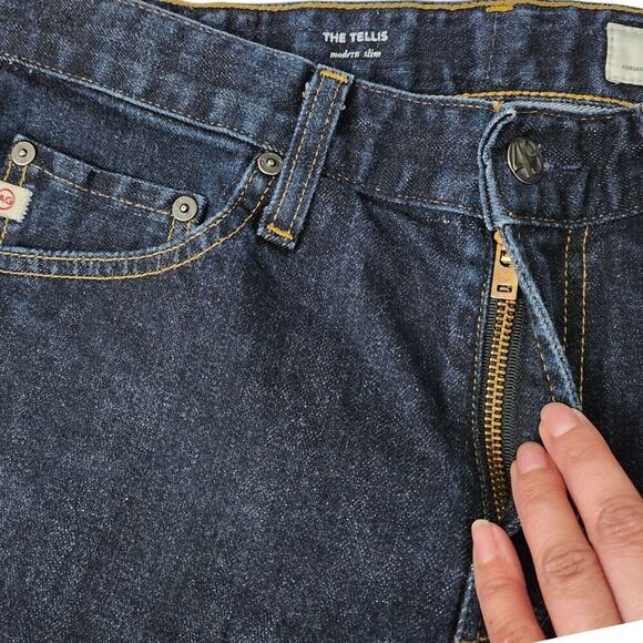 AG‎ Adriano Goldschmied Jeans Mens 31 Blue Tellis Modern Slim Raw Hem Dark Wash - Picture 4 of 11